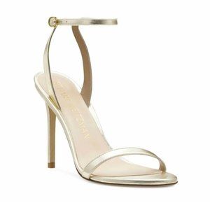 $450 Stuart Weitzman Barelynude 4.5" Platino gold LEATHER NUDIST 10 (PB15)
